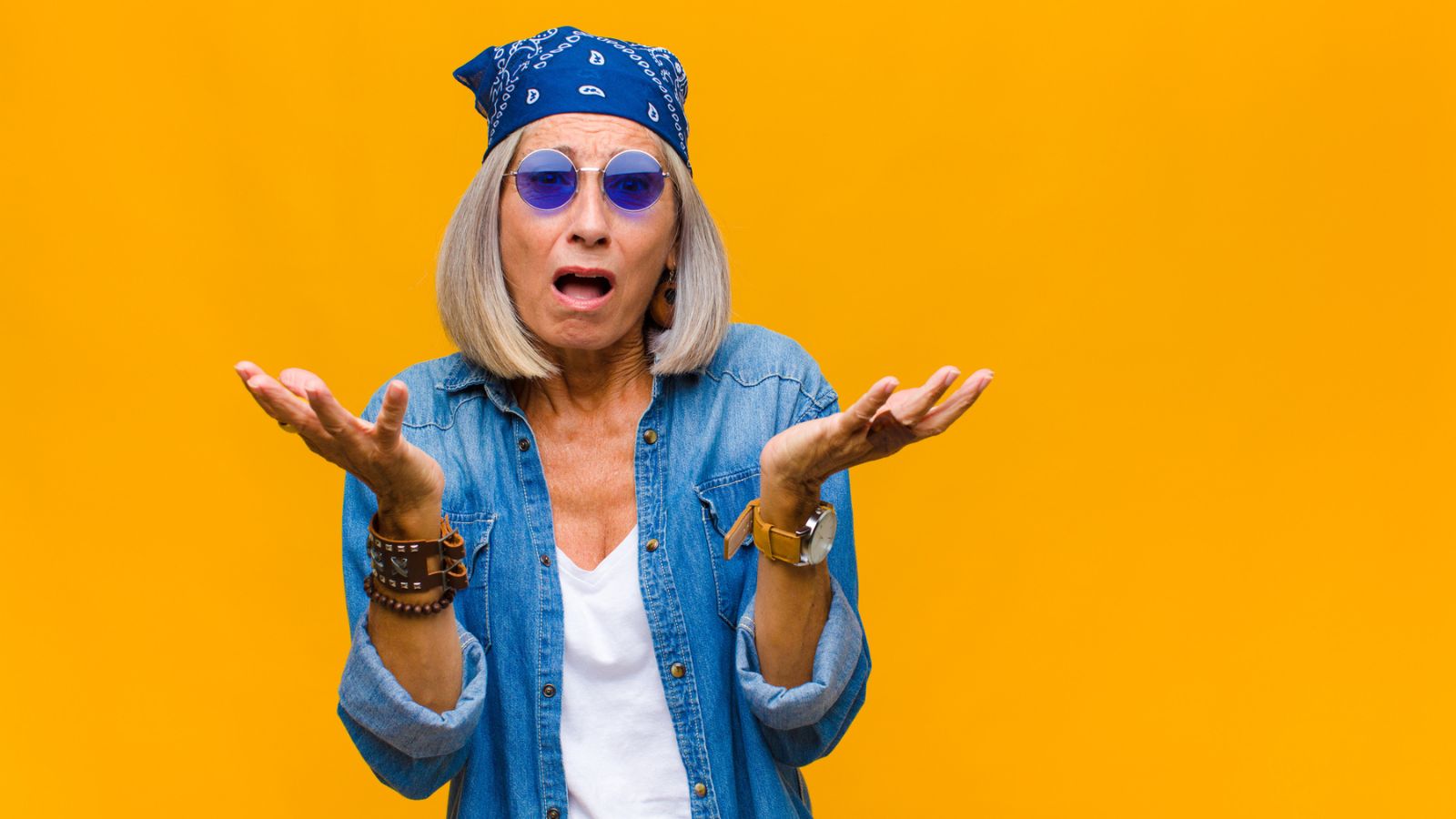 woman in denim jacket and bandana, what not to wear over 50