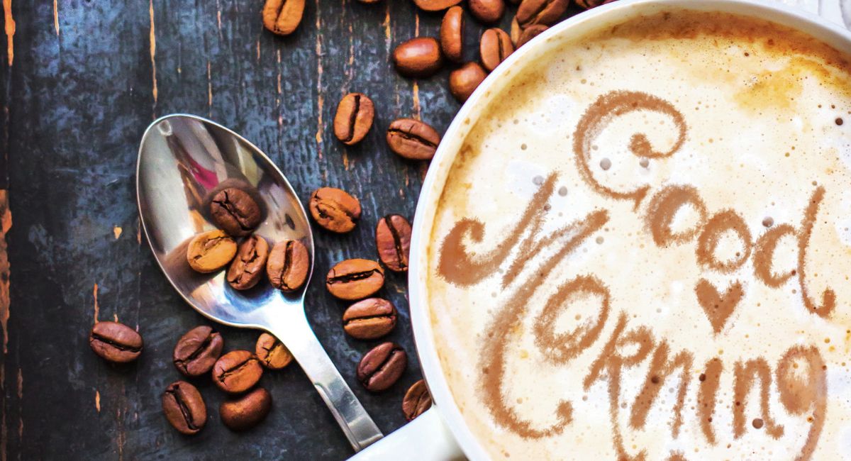 morning affirmations, cup of coffee and beans